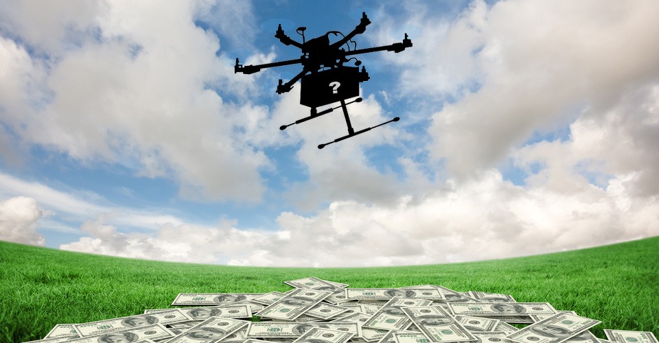 mystery drone dropt cash geld bankbiljetten usa